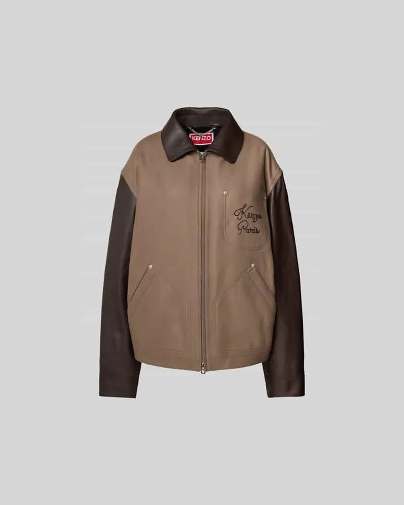 Kenzo Regular Fit Jacke aus Schurwoll-Mix Taupe