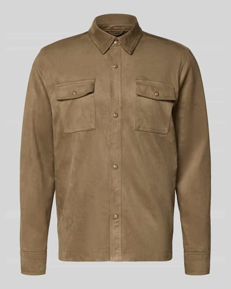 Guess Hemdjacke mit Kentkragen Mittelbraun