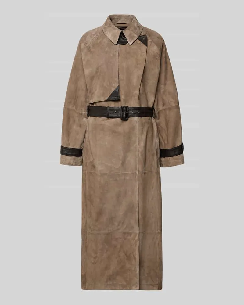 Emporio Armani Ledermantel mit Gürtel und Ärmelriegeln Mittelbraun