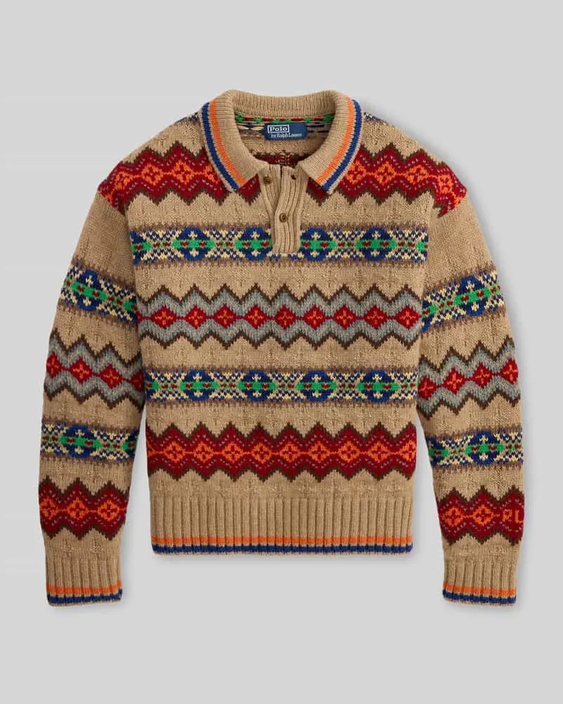 Ralph Lauren Pullover aus reiner Wolle mit Polokragen Beige