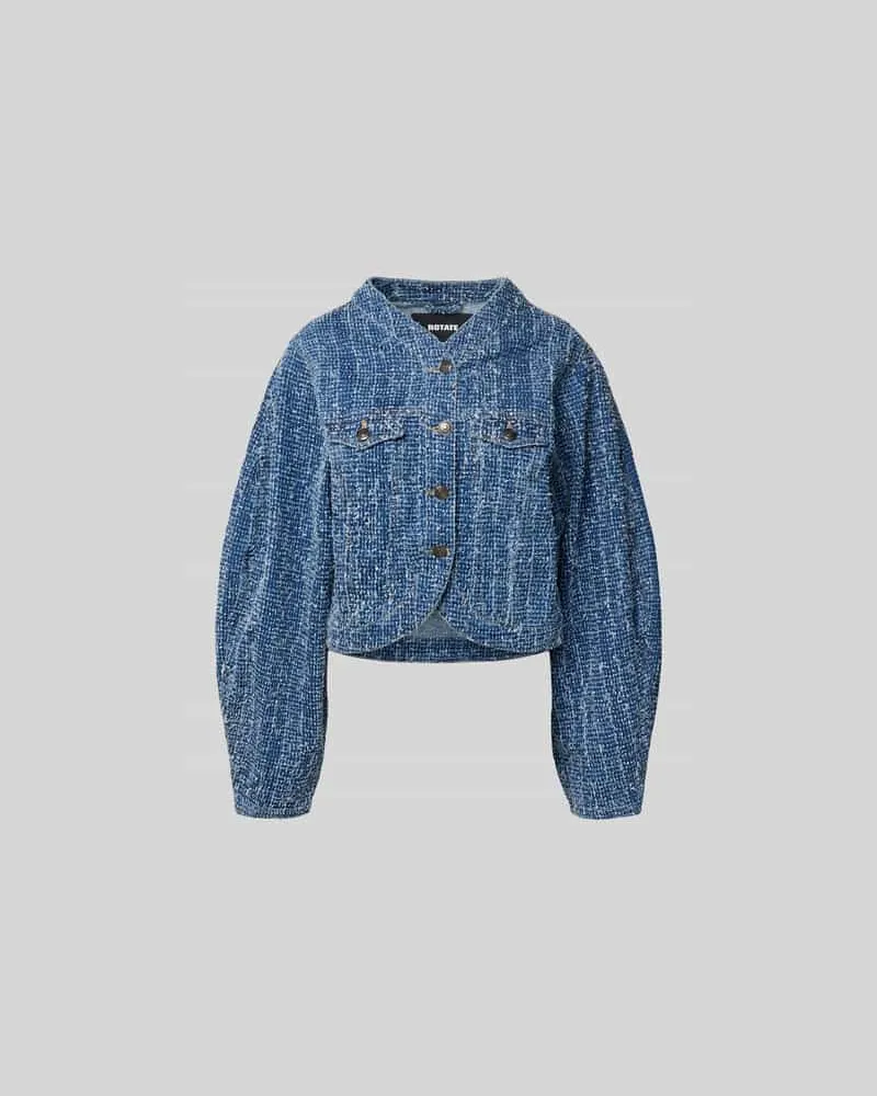 ROTATE Birger Christensen Cropped Jeansjacke mit Ballonärmeln Jeansblau