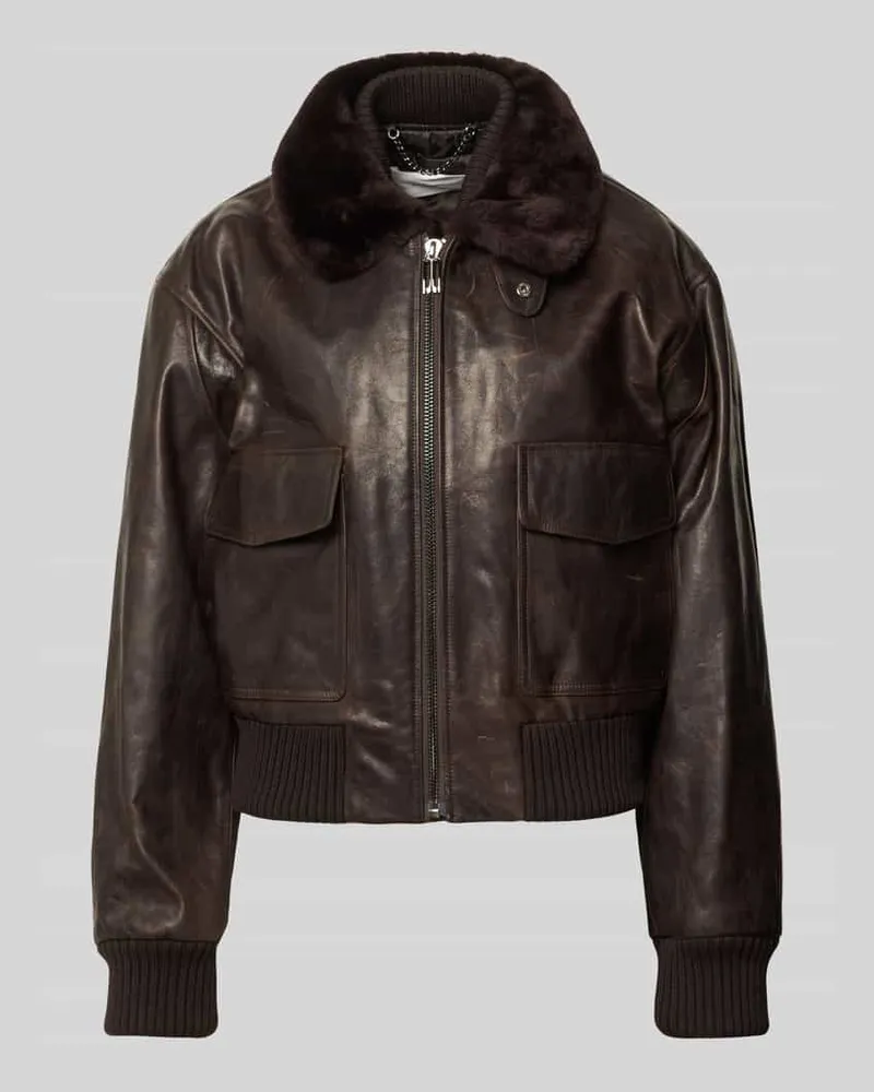 Victoria Beckham Lederjacke mit Umlegekragen Dunkelbraun