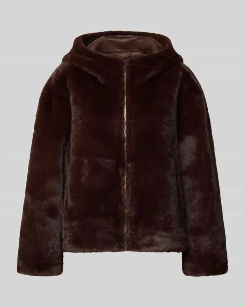 ba&sh Jacke aus Kunstfell mit Reißverschluss Modell 'PANDY Dunkelbraun