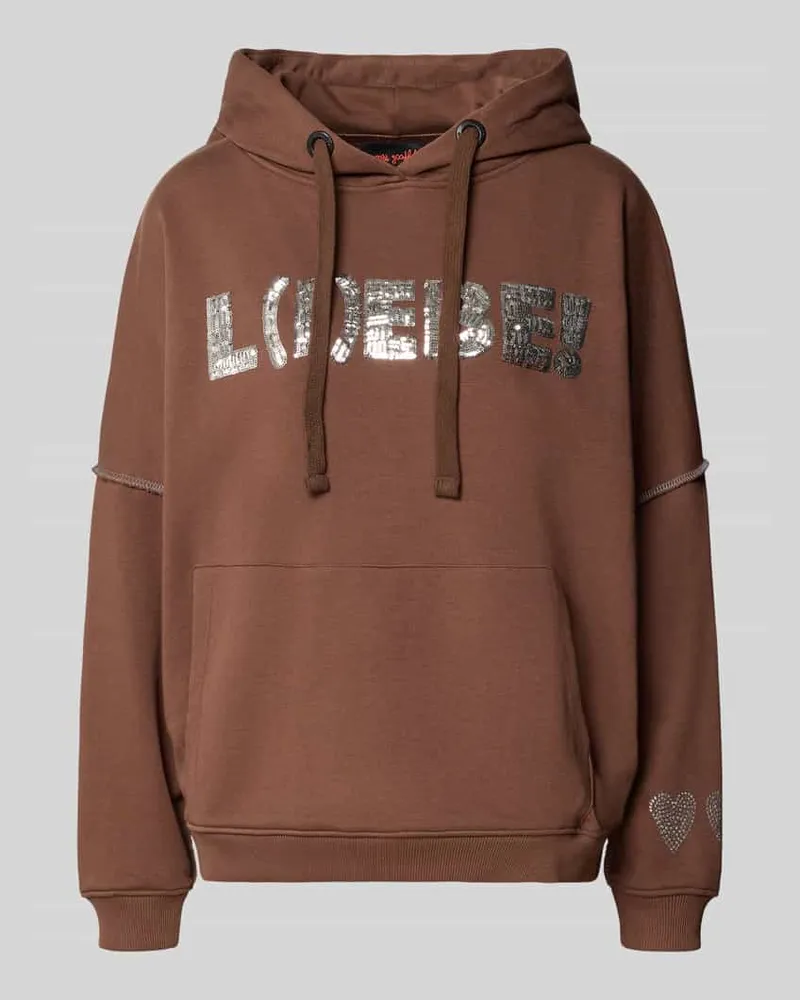 Miss Goodlife Oversized Hoodie aus reiner Baumwolle Modell 'L(I)EBE Mittelbraun