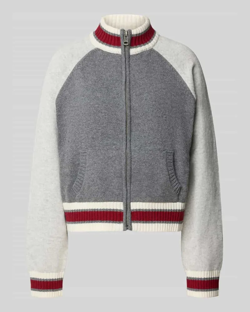 Guess Strickjacke mit Stehkragen Modell 'ZIPPED BACK INTARSI Hellgrau