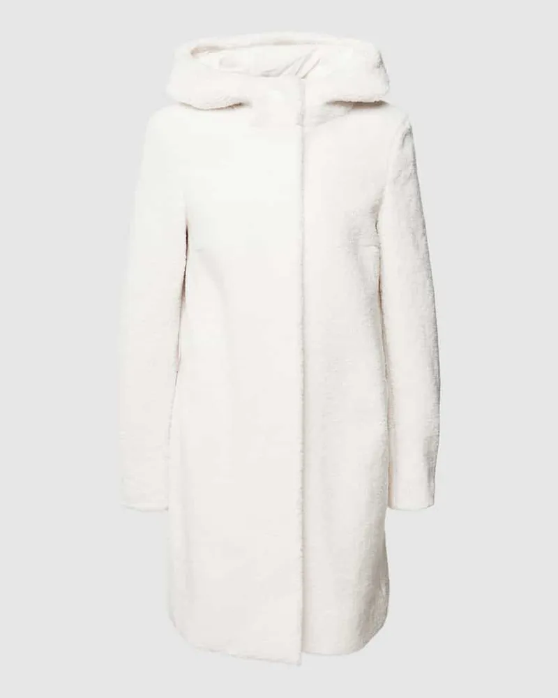 Christian Berg Mantel in Teddyfell-Optik mit Kapuze Offwhite
