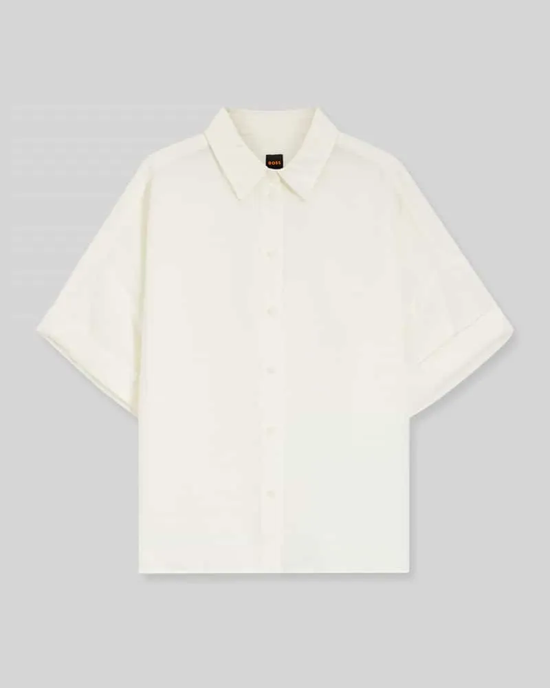 HUGO BOSS Regular Fit Bluse aus Leinen-Viskose-Mix Modell 'BISENAS Offwhite