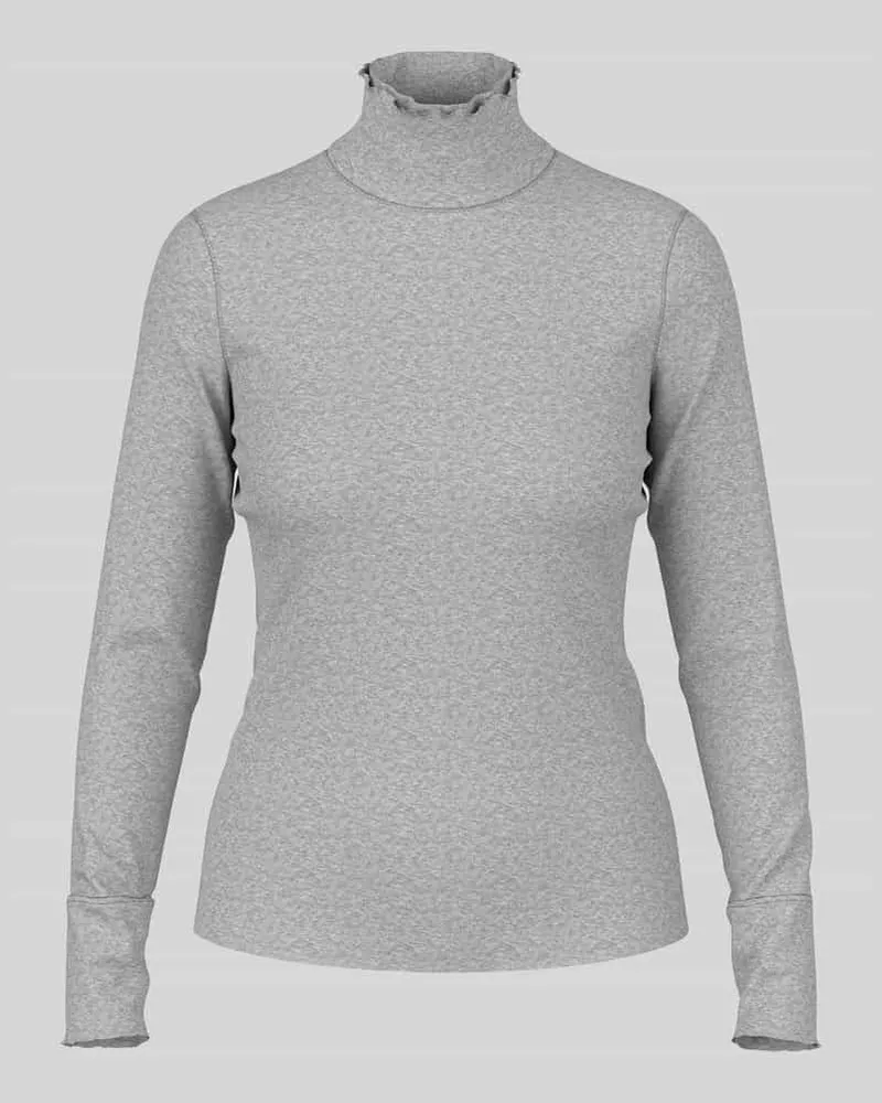 Marc Cain Slim Fit Langarmshirt mit Rüschenkragen Mittelgrau