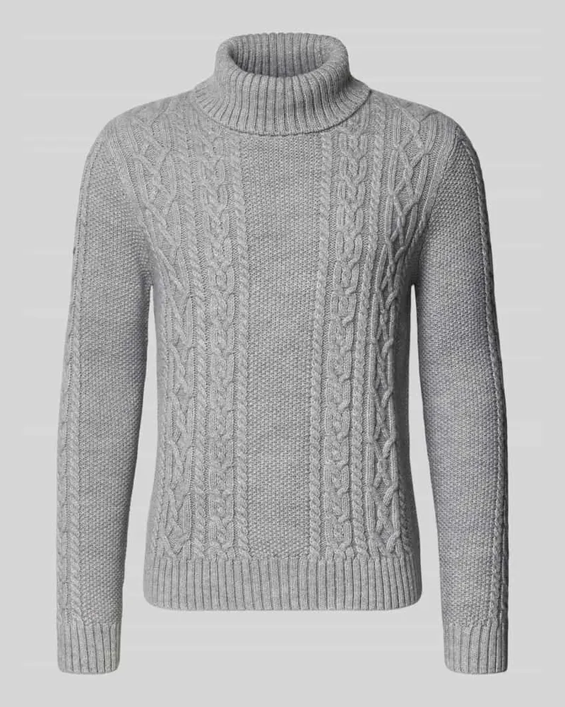 Superdry. Rollkragenpullover mit Zopfmuster Mittelgrau