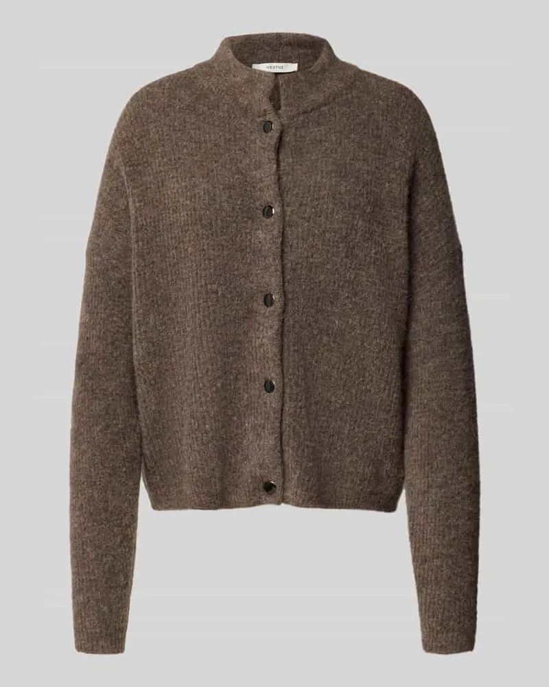 Gestuz Strickjacke aus Alpaka-Mix mit Stehkragen Modell 'Alpha Mittelbraun