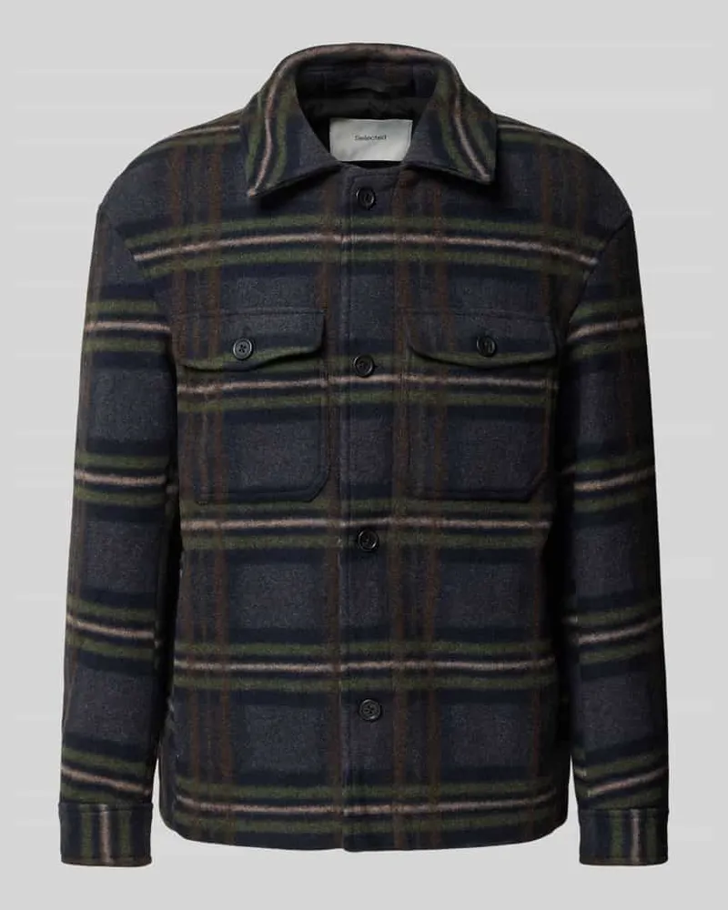 Selected Homme Regular Fit Wolljacke mit Umlegekragen Modell 'MITCH Marine