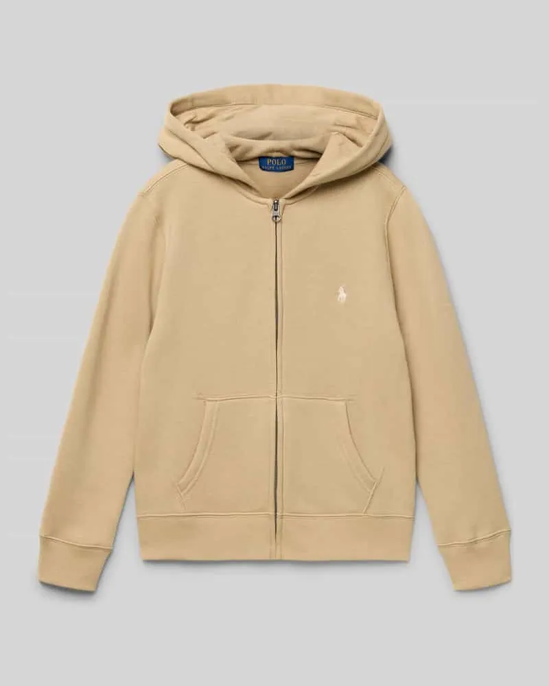 Ralph Lauren Sweatjacke mit Label-Stitching und Känguru-Tasche Khaki