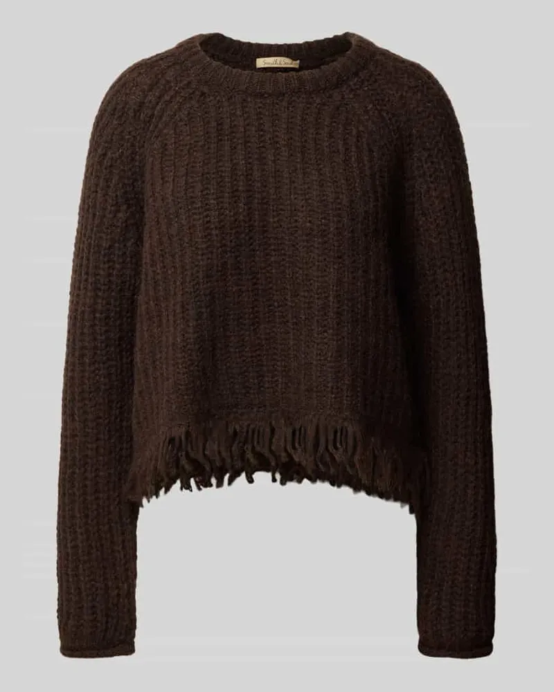Smith & Soul Regular Fit Strickpullover aus Woll-Mix mit Fransen Dunkelbraun
