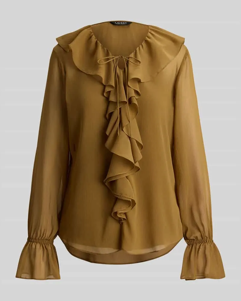 Ralph Lauren Regular Fit Bluse mit Rüschenkragen Camel