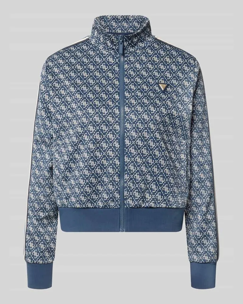 Guess Regular Fit Sweatjacke mit Allover-Logo-Print Marine