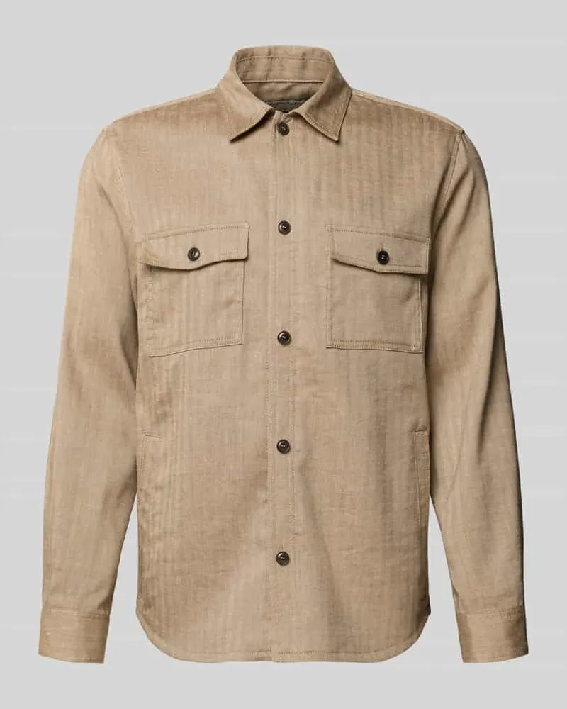 Tiger of Sweden Regular Fit Hemdjacke mit Eingrifftaschen Beige