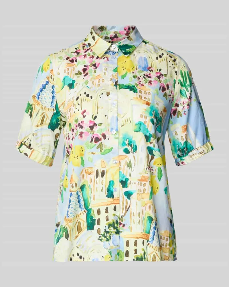 Milano Italy Regular Fit Bluse im Allover-Look Hellblau
