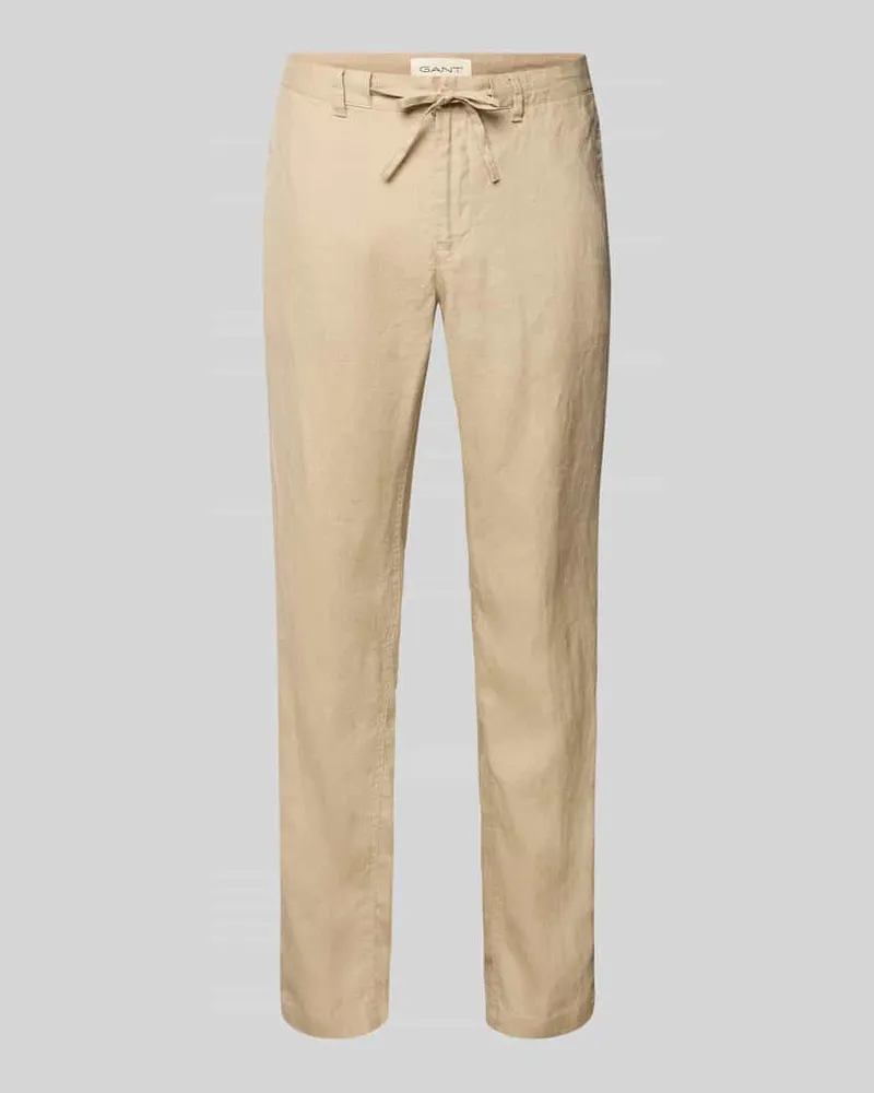 Gant Relaxed Fit Leinenhose mit Tunnelzug Beige