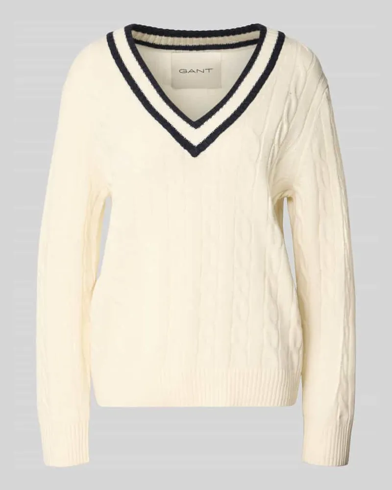Gant Regular Fit Strickpullover aus reiner Wolle Offwhite