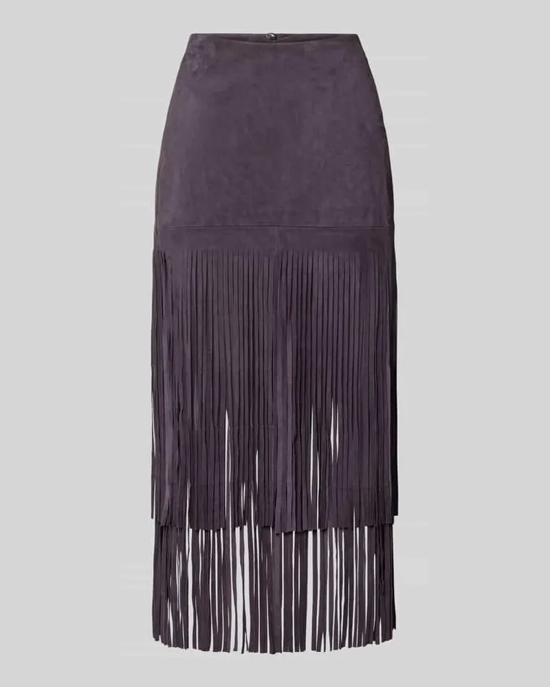 Marc Cain Lederrock mit Fransen und rückseitigem Reißverschluss Taupe