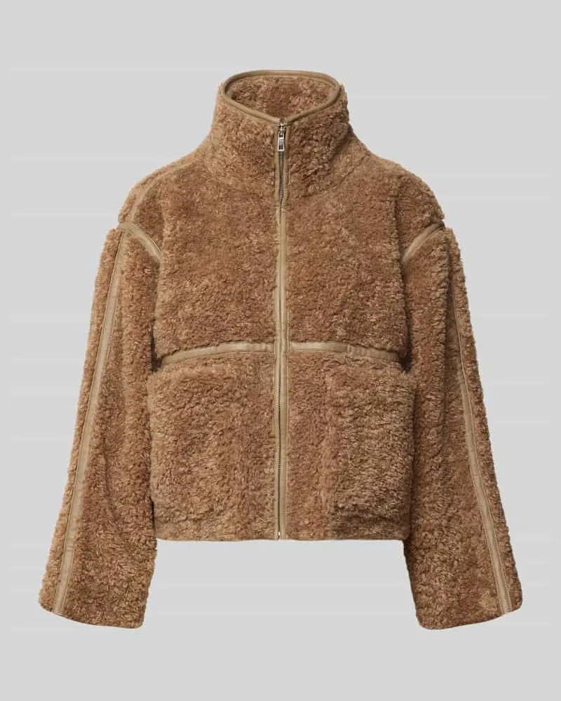 Neo Noir Jacke aus Teddyfell mit Reißverschluss Modell 'Nida Taupe
