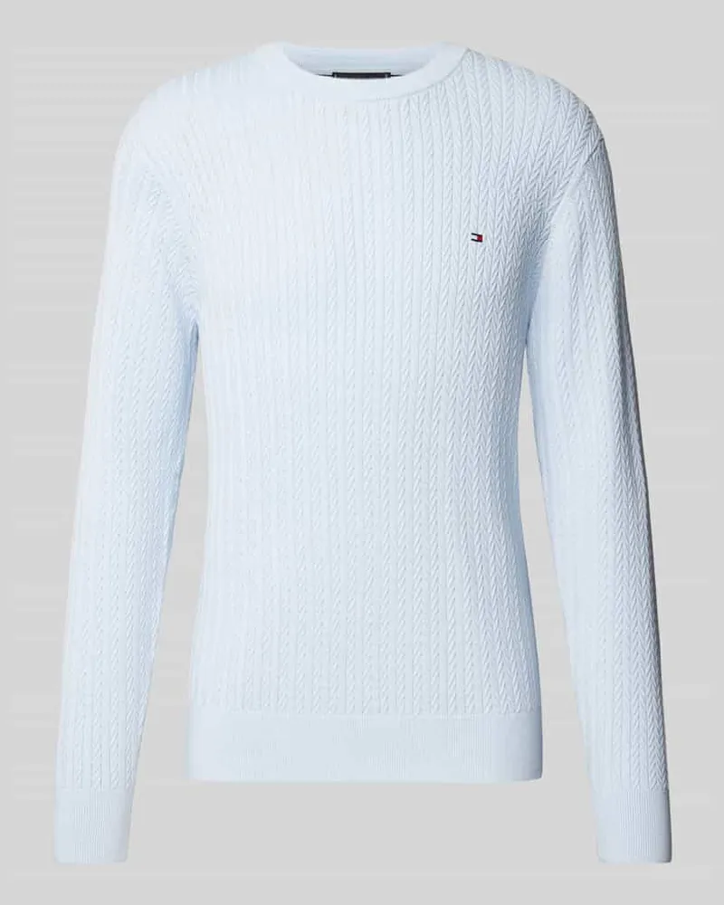 Tommy Hilfiger Slim Fit Strickpullover mit Fischgrät-Struktur Hellblau