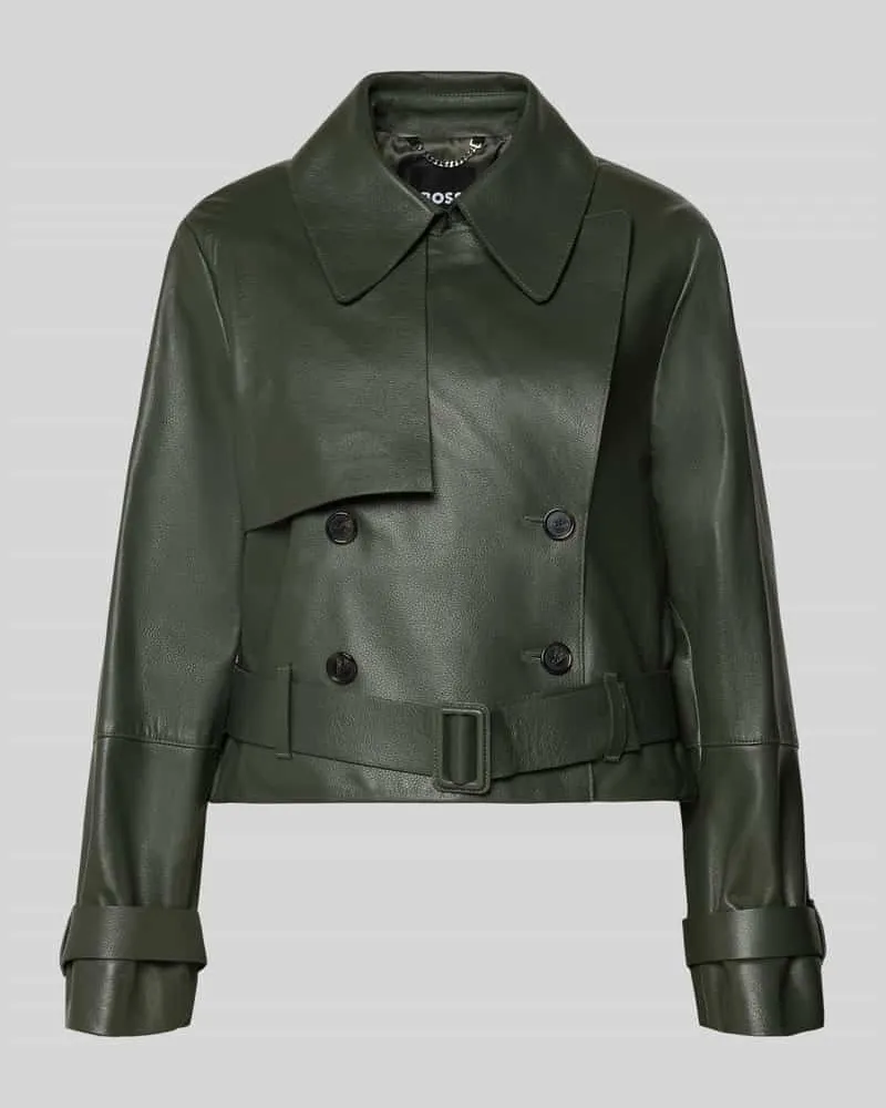 HUGO BOSS Regular Fit Lederjacke aus echtem Lammleder Modell 'Satela1 Oliv