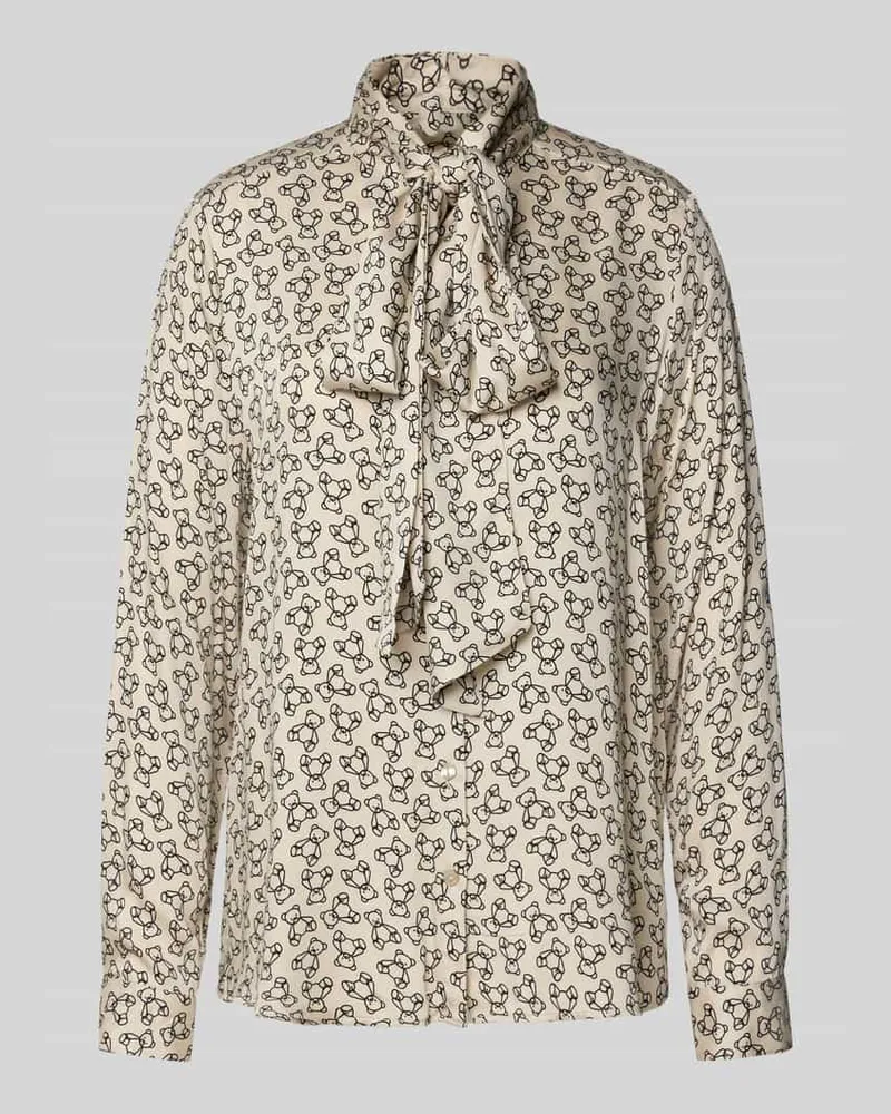 Milano Italy Slim Fit Bluse mit Schleifen-Detail Offwhite