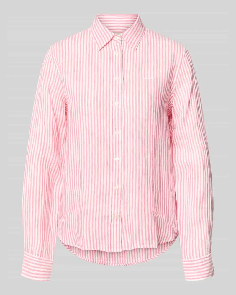 Gant Regular Fit Leinenbluse mit Hemdblusenkragen und Label-Stitching Pink