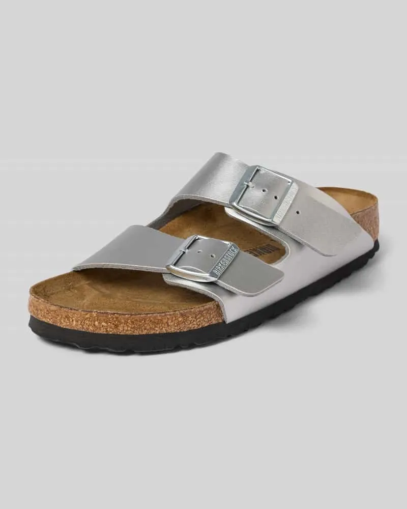 Birkenstock Slides mit Dornschließen Modell 'Arizona Silber