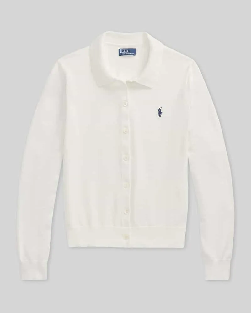 Ralph Lauren Slim Fit Strickjacke aus Baumwoll-Mix Weiss