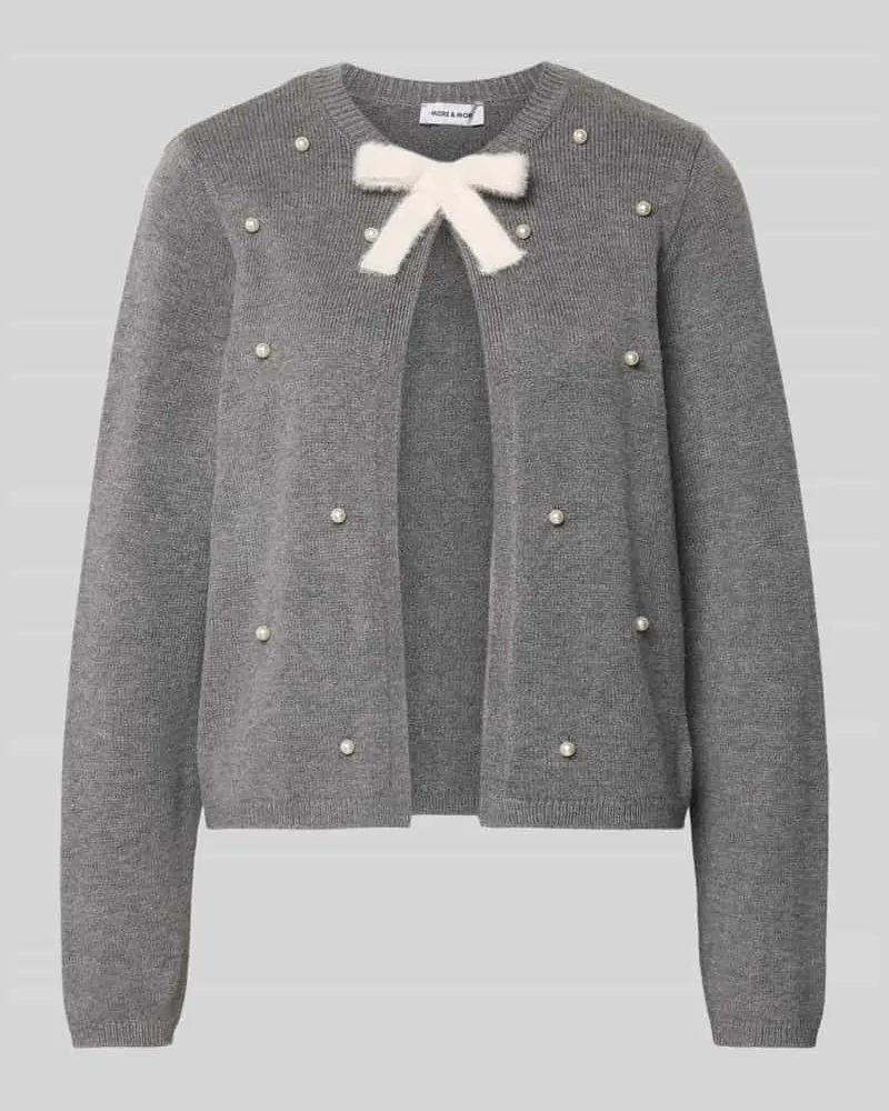 More & More Strickjacke aus Viskose-Mix mit Perlen Mittelgrau