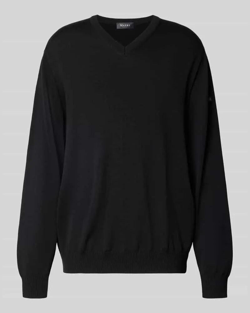 Maerz Regular Fit Strickpullover aus reiner Schurwolle mit V-Ausschnitt Black