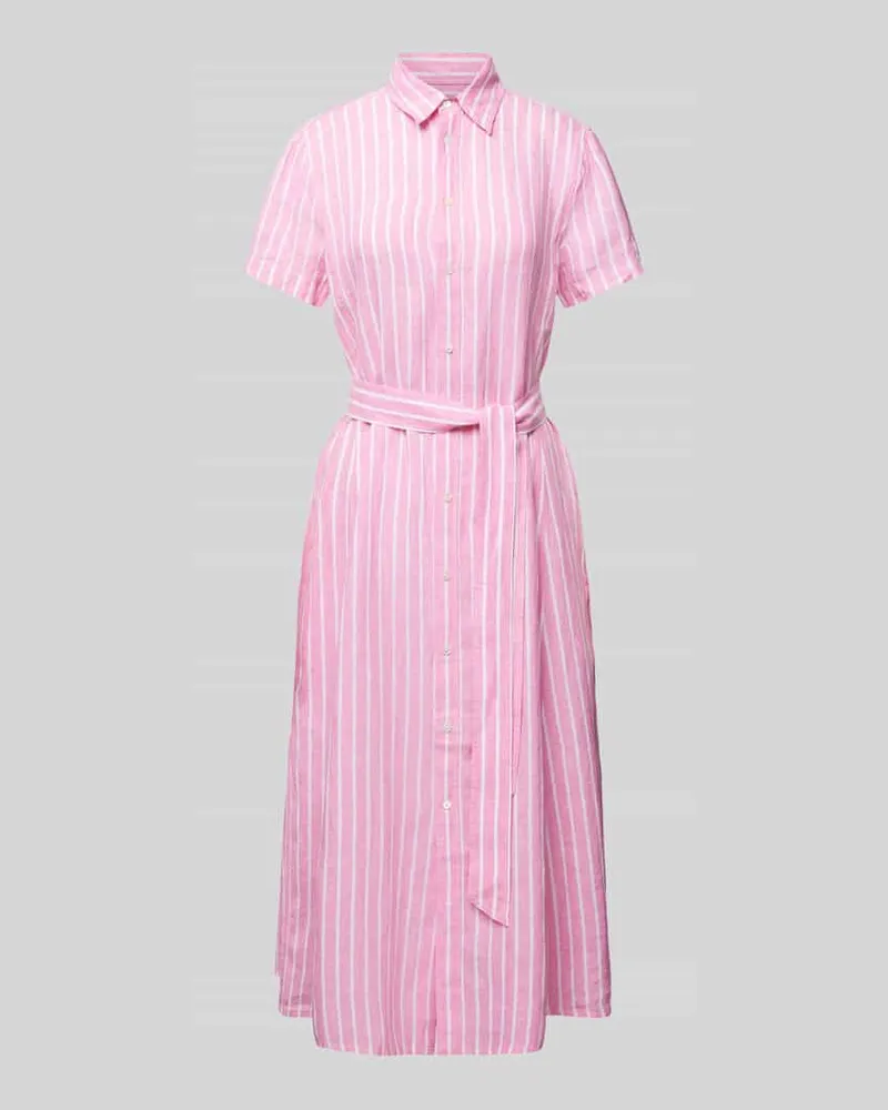 Ralph Lauren Hemdblusenkleid aus Leinen mit Streifenmuster Pink