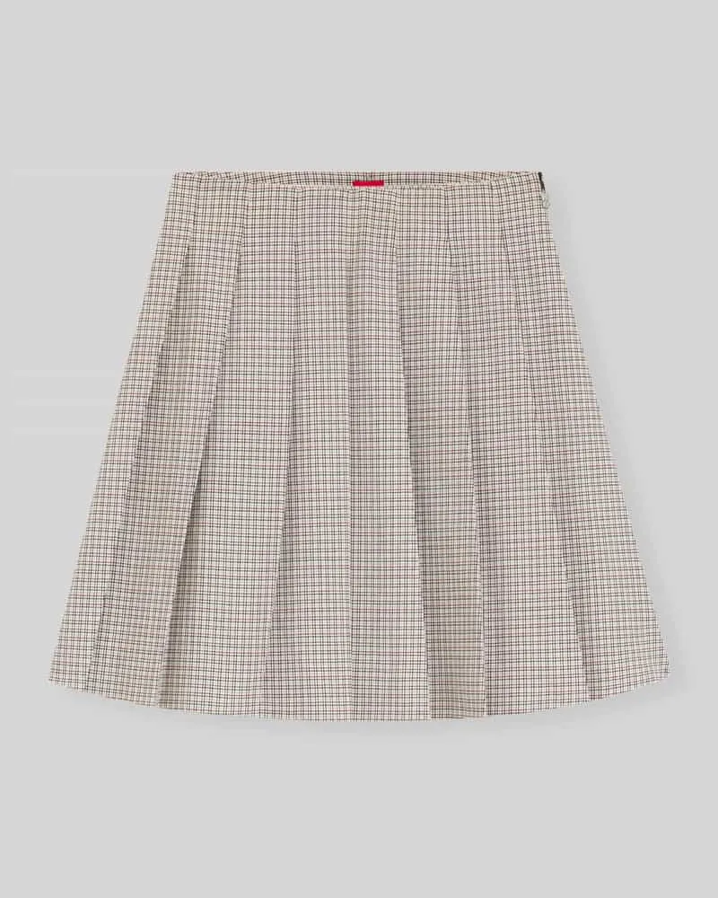HUGO BOSS Regular Fit Mini-Rock aus Baumwoll-Mix mit Plissee-Falten Offwhite