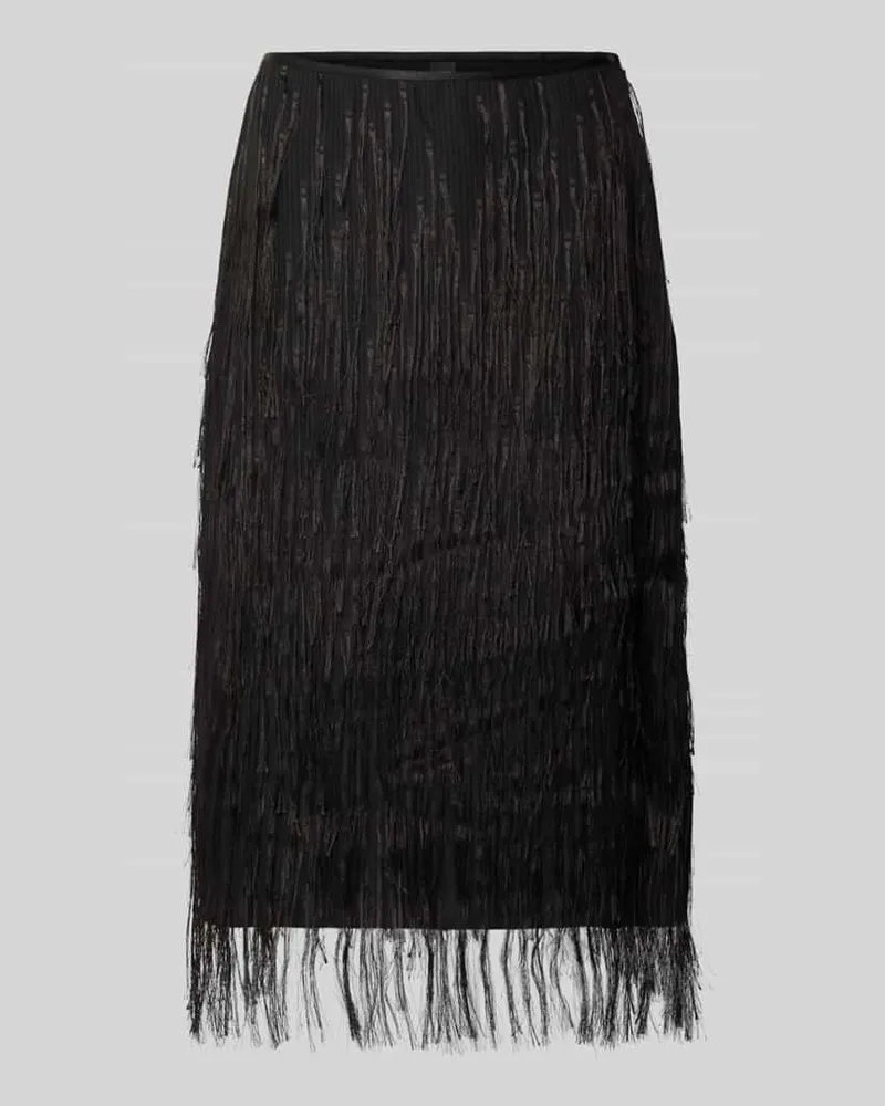HUGO BOSS Midi-Rock mit Fransenbesatz Black