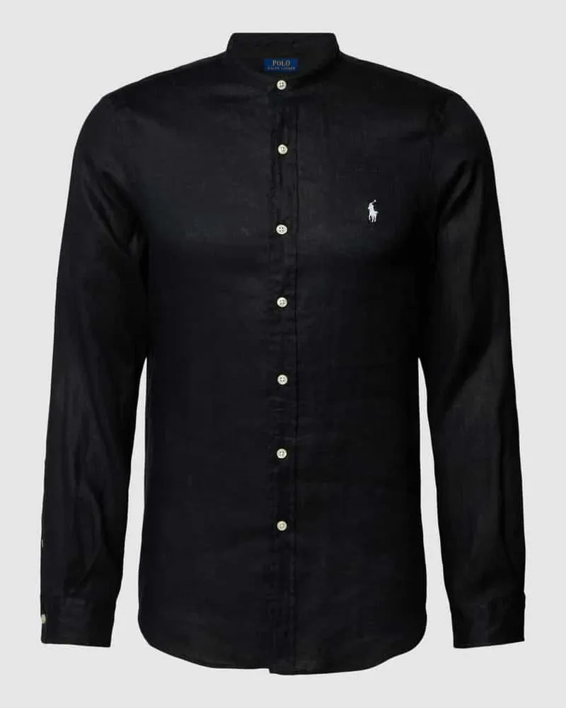 Ralph Lauren Slim Fit Leinenhemd mit Stehkragen Black