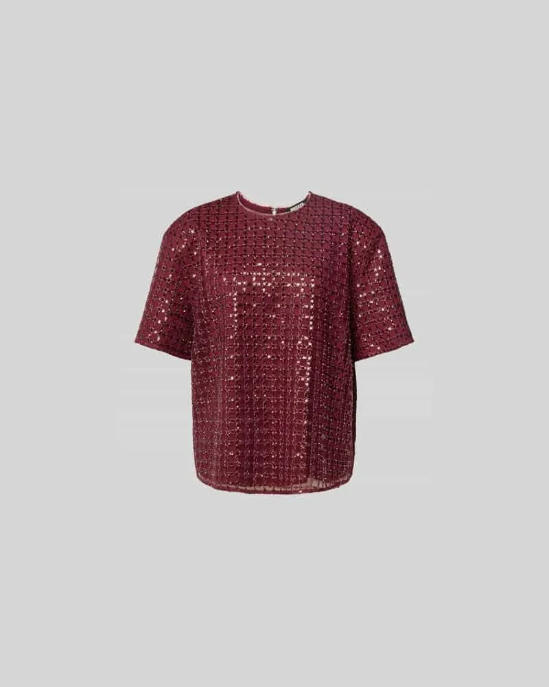ROTATE Birger Christensen T-Shirt mit Paillettenbesatz Bordeaux