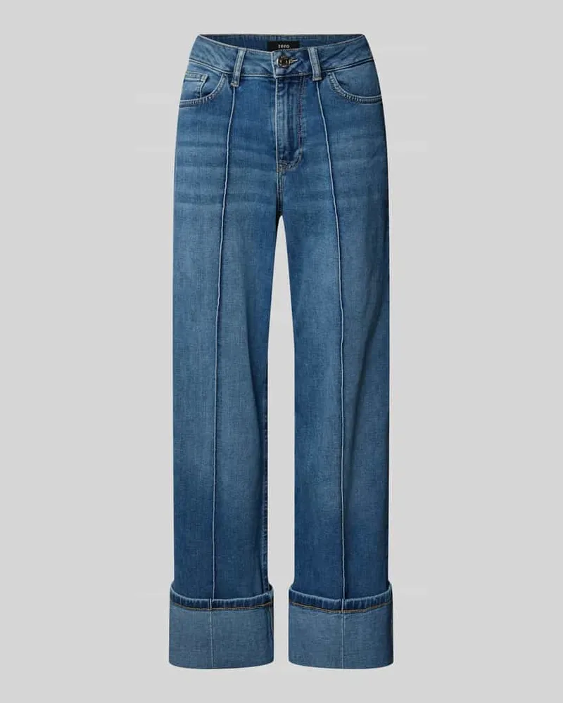 ZERO Jeans mit Längsnähten und Umschlag Jeansblau