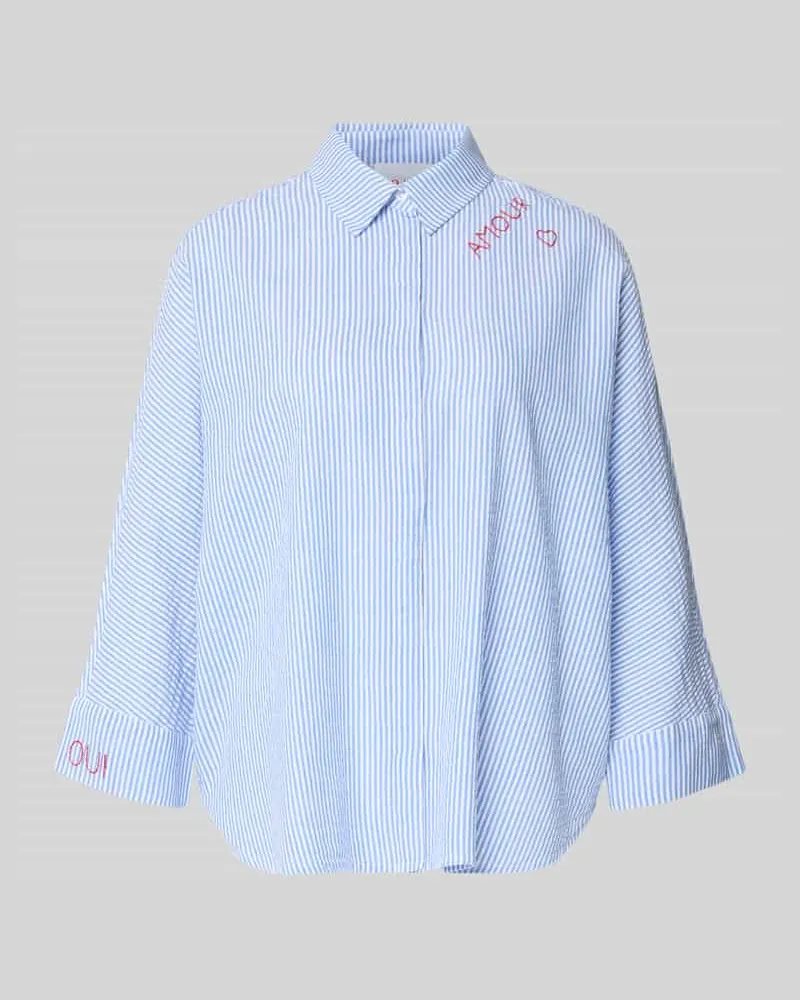 Oui  Relaxed Fit Bluse mit Stitchings und 3/4-Arm Hellblau