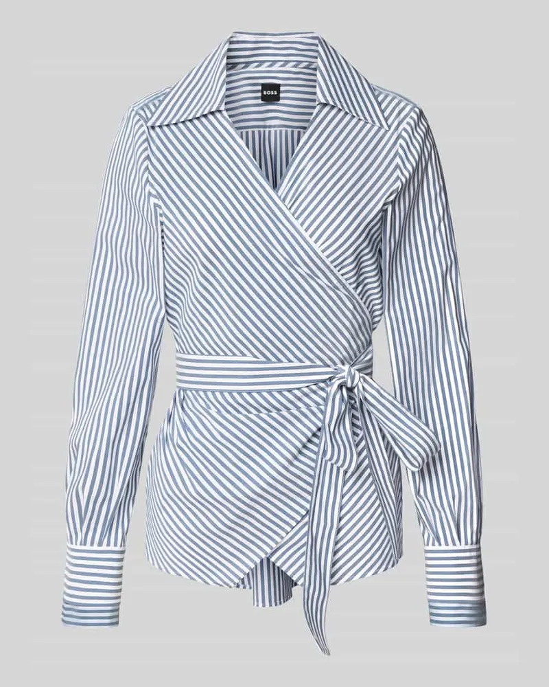 HUGO BOSS Regular Fit Langarmbluse mit fixiertem Taillengürtel Modell 'BEKANIA Rauchblau