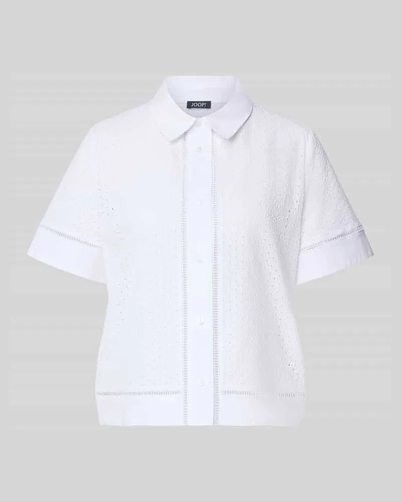 JOOP! Regular Fit Bluse mit Lochstickerei Modell 'Blanc Weiss