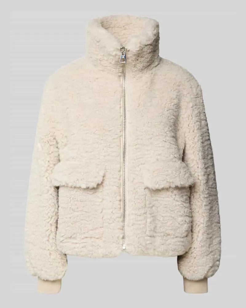 Marc O'Polo Boxy Fit Teddy-Jacke mit Pattentaschen Offwhite