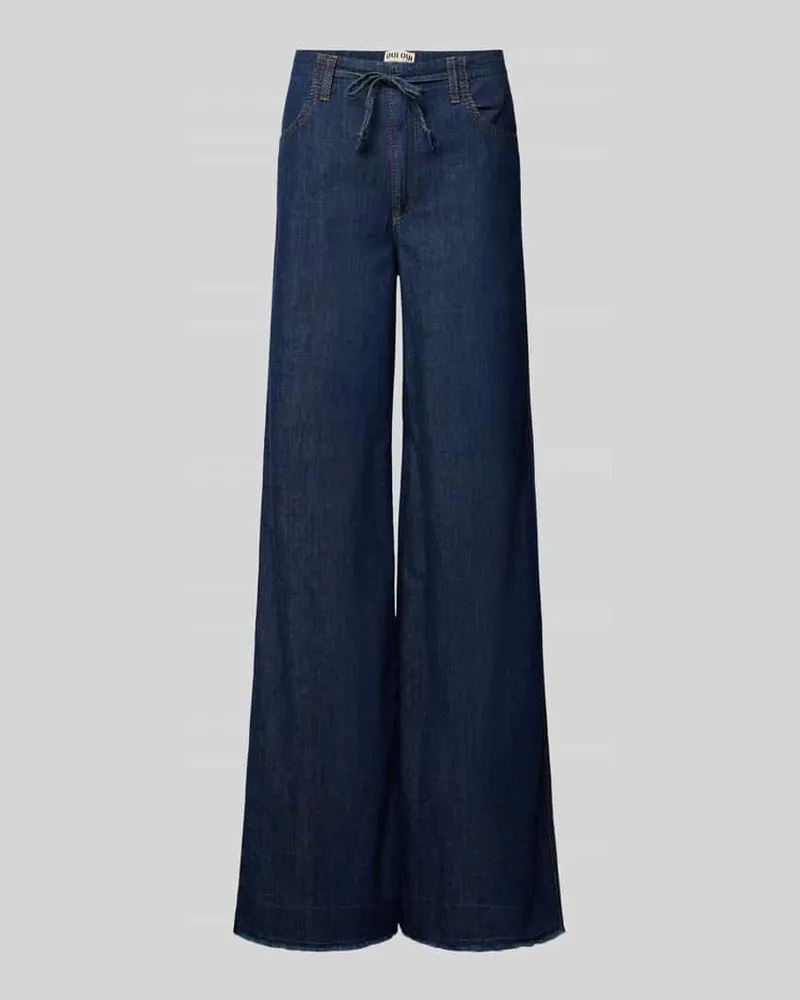 Oui  Wide Leg Jeans mit Bindegürtel Modell 'THE PALAZZO Jeansblau