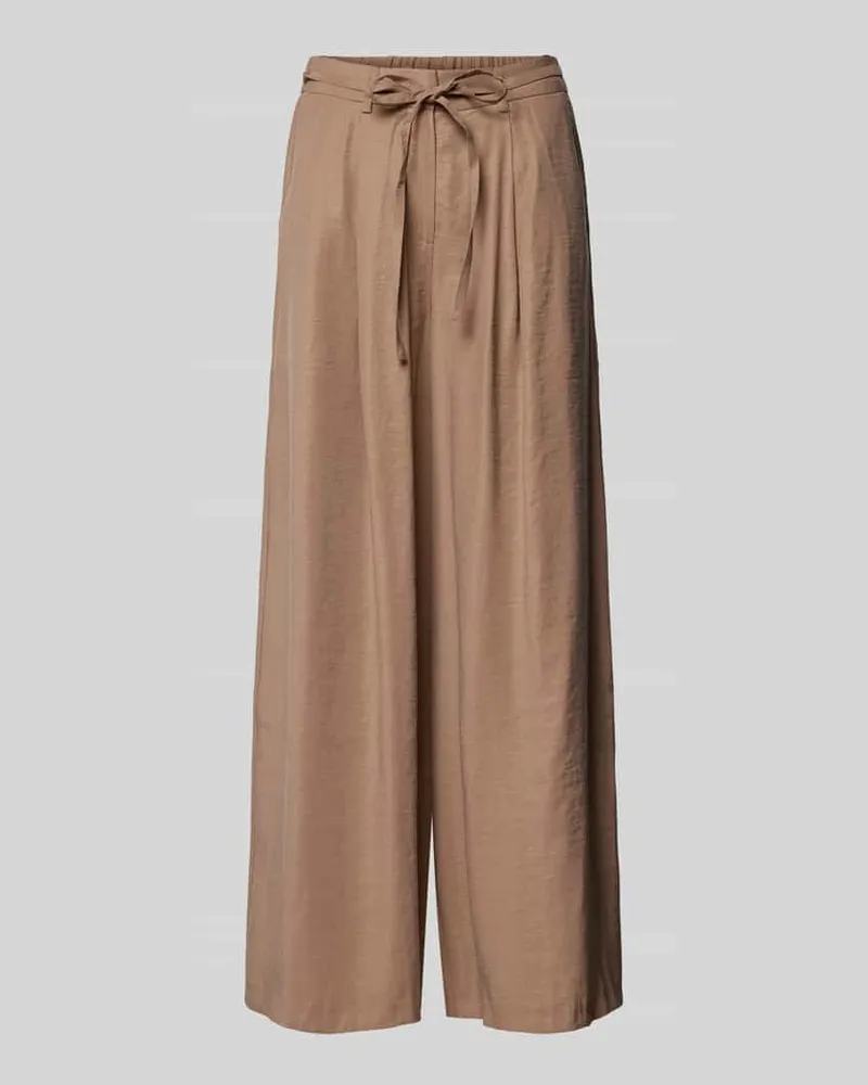 More & More Stoffhose mit elastischem Bund und Bindegürtel Taupe