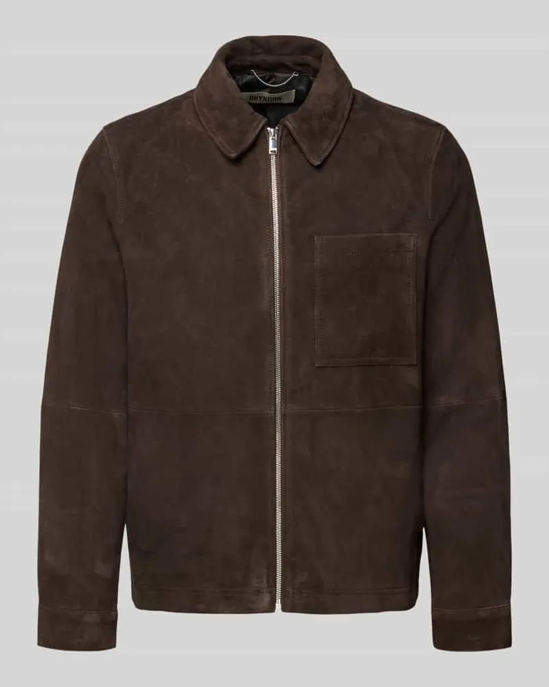Drykorn Lederjacke mit Reißverschluss Modell 'JERSON Dunkelbraun