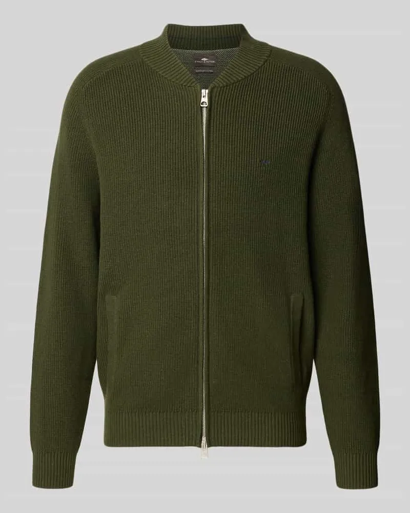 Fynch-Hatton Strickjacke mit Zweiwege-Reißverschluss und Label-Stitching Dunkelbraun