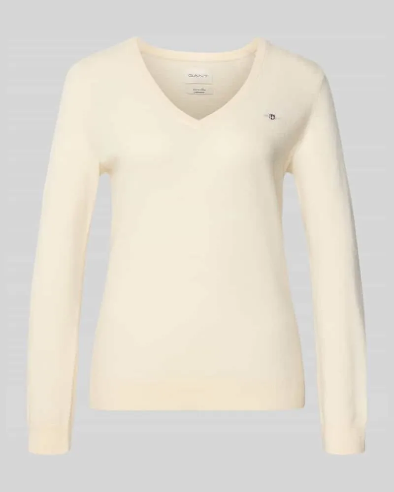 Gant Strickpullover aus Lammwoll-Mix mit V-Ausschnitt Offwhite