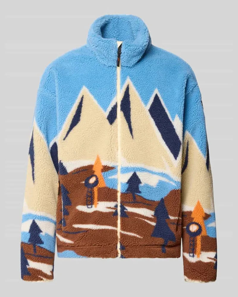 Napapijri Fleecejacke im Allover-Look mit Stehkragen Dunkelblau