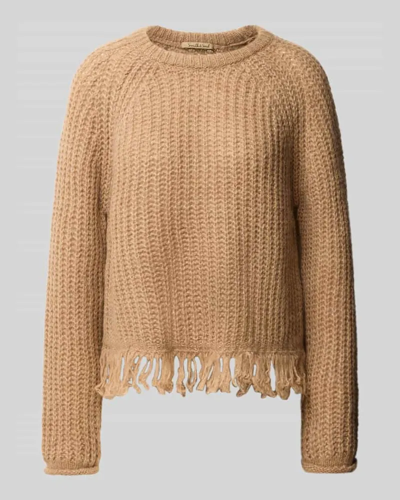 Smith & Soul Regular Fit Strickpullover aus Woll-Mix mit Fransen Mittelbraun